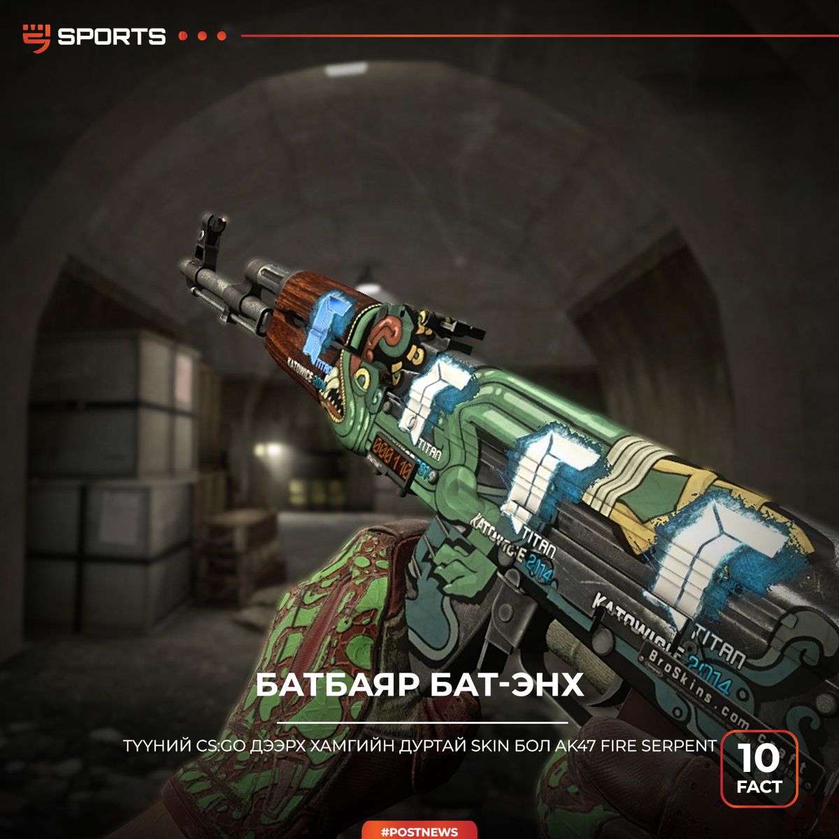 Түүний CS:GO дээрх хамгийн дуртай skin бол AKA47 Fire Serpent. Мөн butterfly fade, karambit зэрэг skin-үүдэд дуртай.